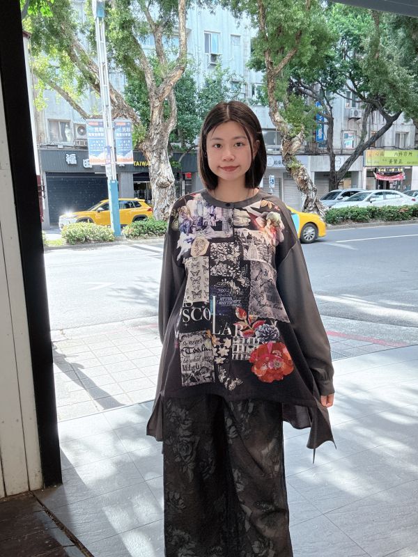 塗鴉造型圓弧襯衫 