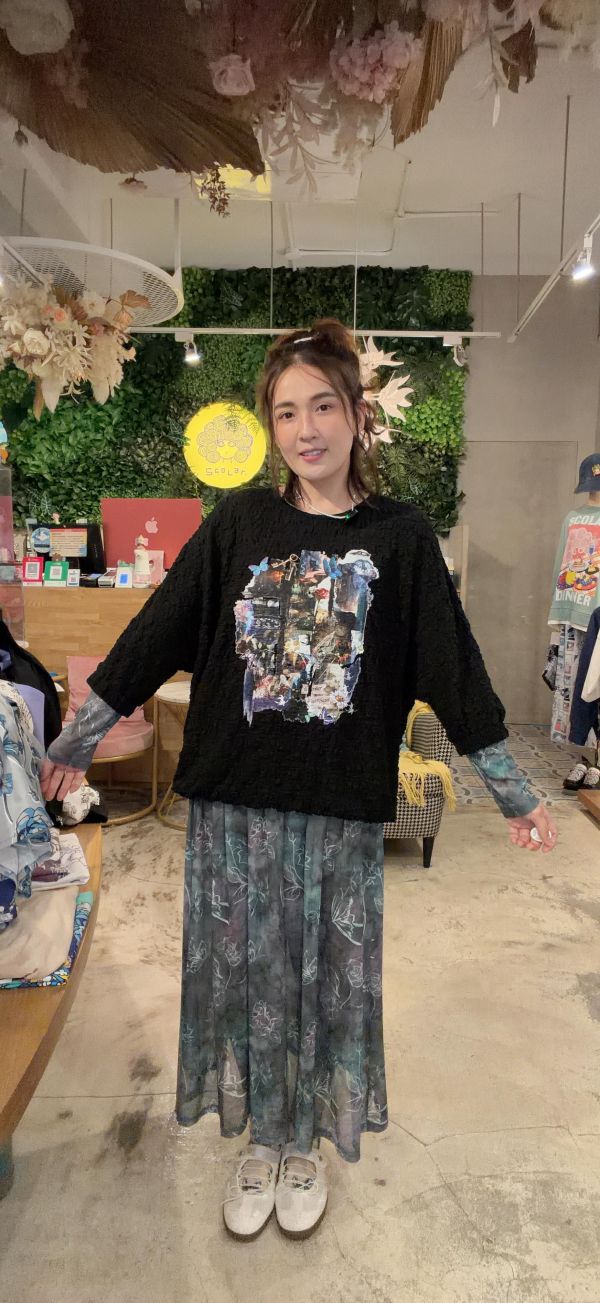 兩件式暈染花朵長版造型洋裝 