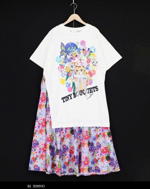 夏日小花樹貓咪拼接洋裝 