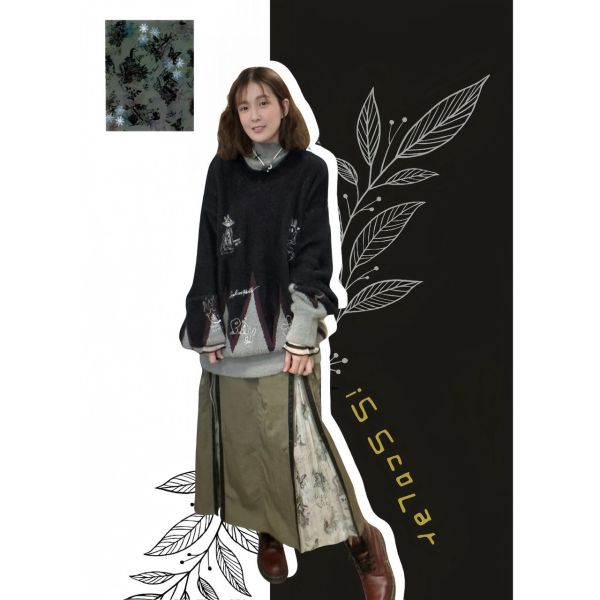 三角形漸層刺繡絨布針織上衣 