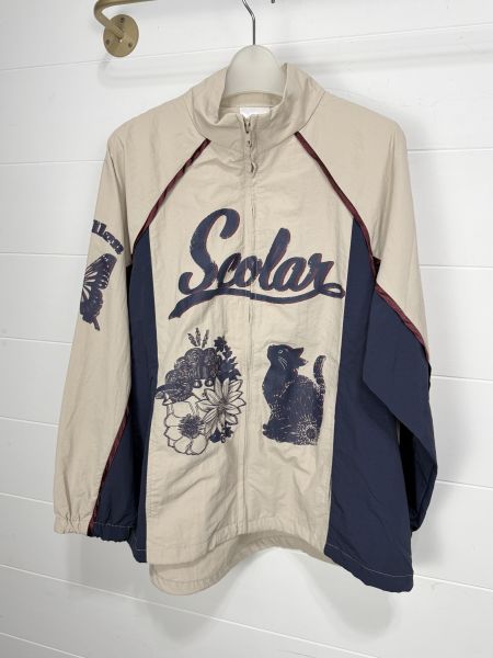 美式塗鴉貓咪立領風衣 