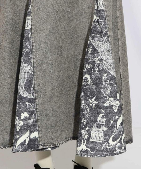 插畫拼接細肩帶洋裝 