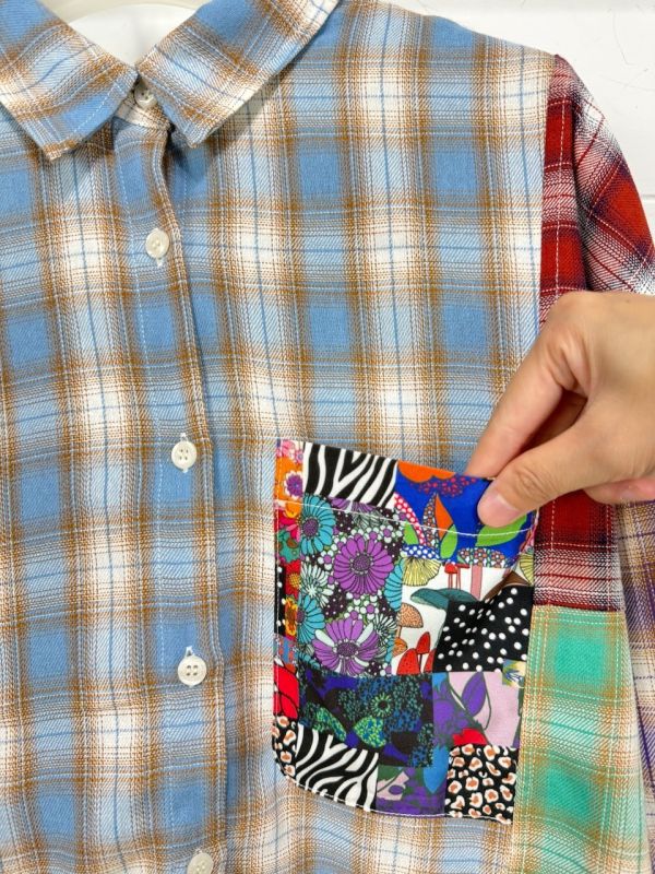 再生產-1月收到貨～格子拼接造型襯衫 