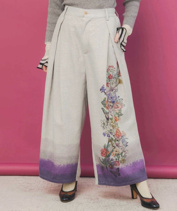 漸層花朵西裝寬褲 