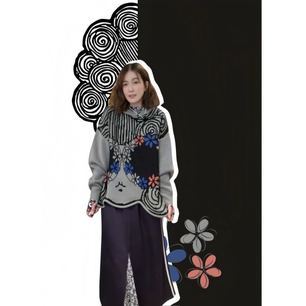 矇眼娃造型針織上衣 