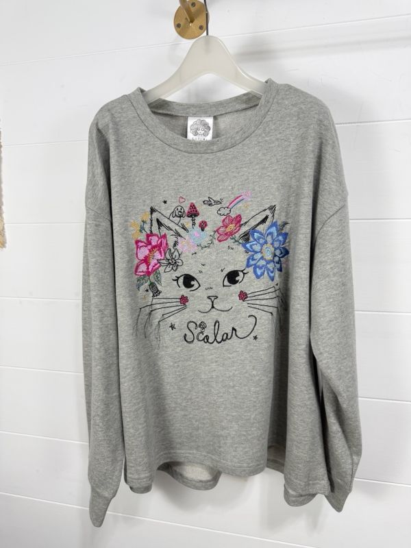 貓咪鬍鬚刺繡塗鴉上衣 