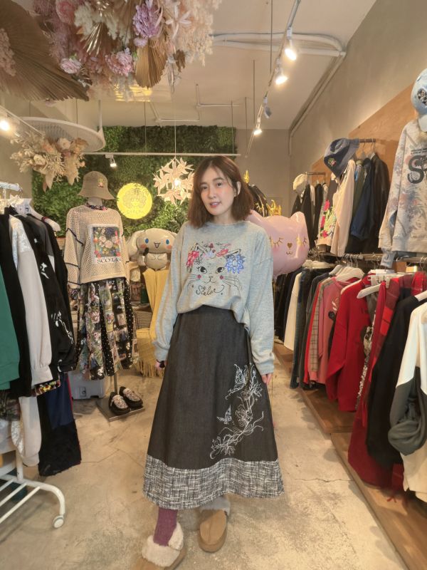 毛呢花蝶拼接裙 