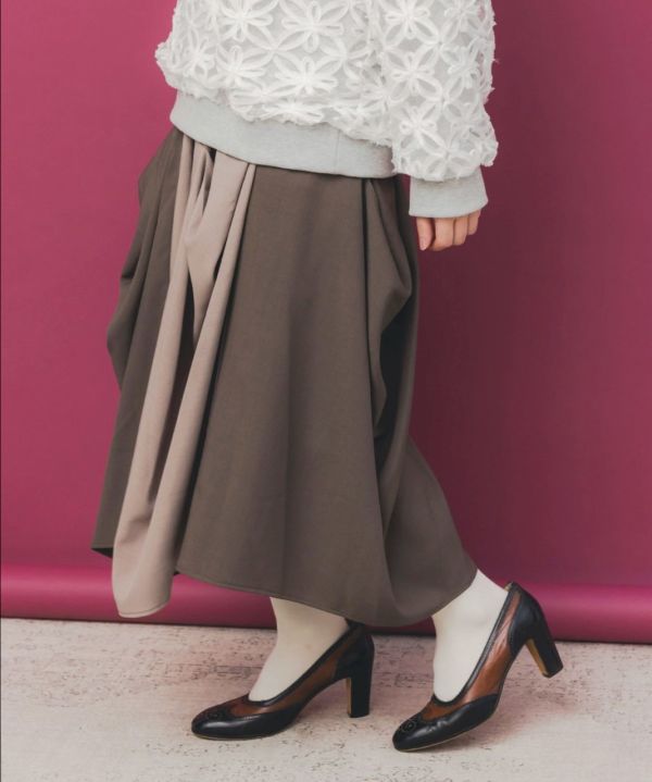 變形抓皺拼接裙 