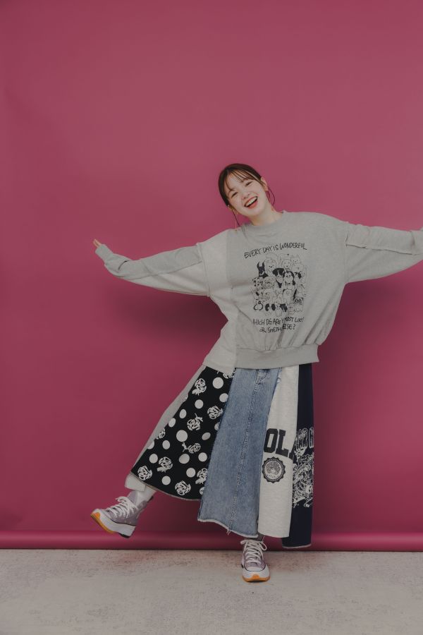 點點牛仔拼接裙 