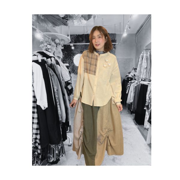 花瓶格子拼接襯衫 