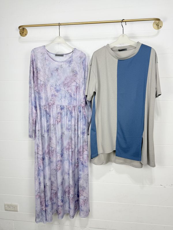 兩件式暈染花朵長版造型洋裝 