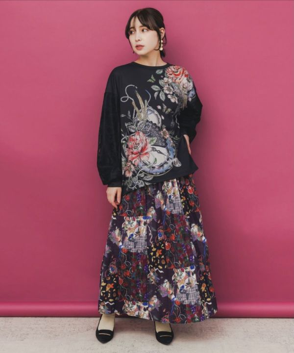 拼蕾絲紗貴族塗鴉造型上衣 