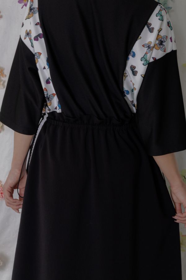 蝴蝶蕾絲抽繩長洋裝 