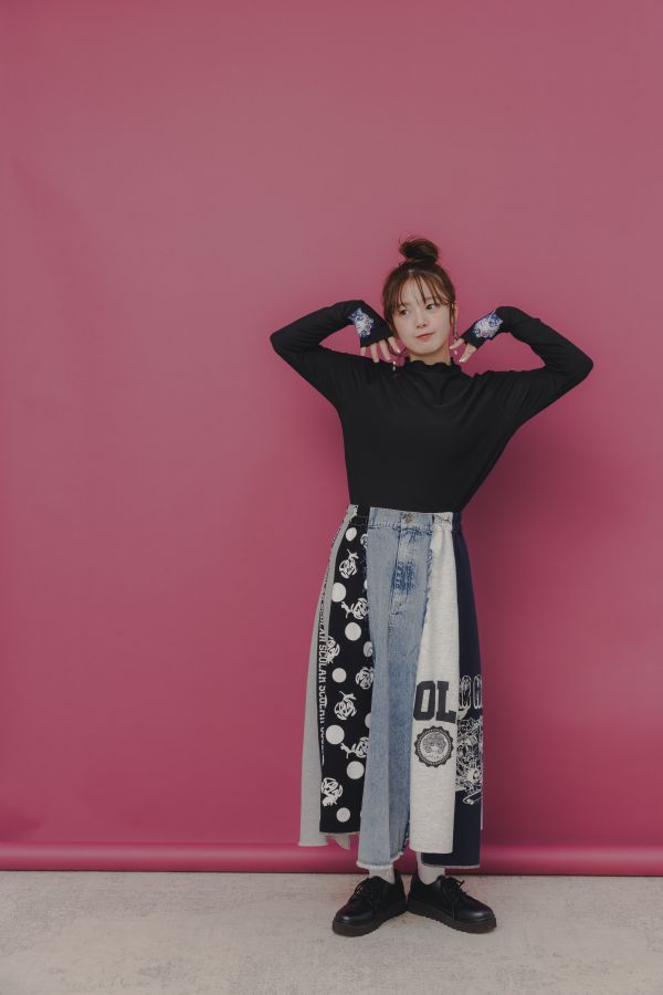 點點牛仔拼接裙 