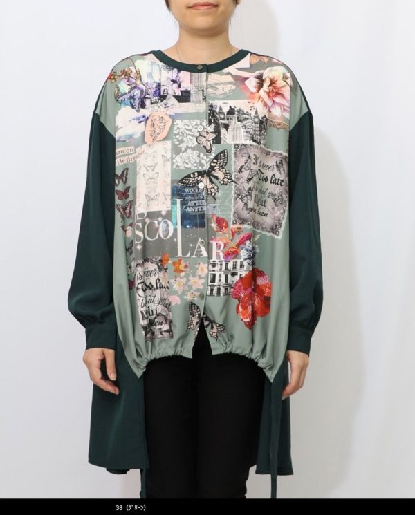 塗鴉造型圓弧襯衫 