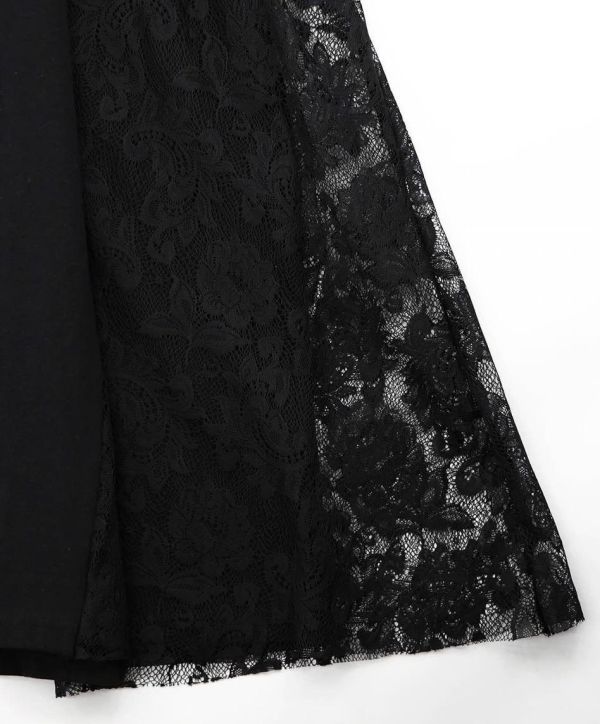 下午茶貓咪拼接蕾絲長版洋裝 