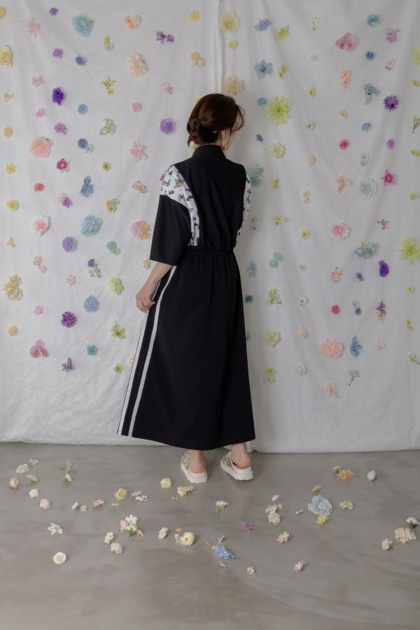 蝴蝶蕾絲抽繩長洋裝 