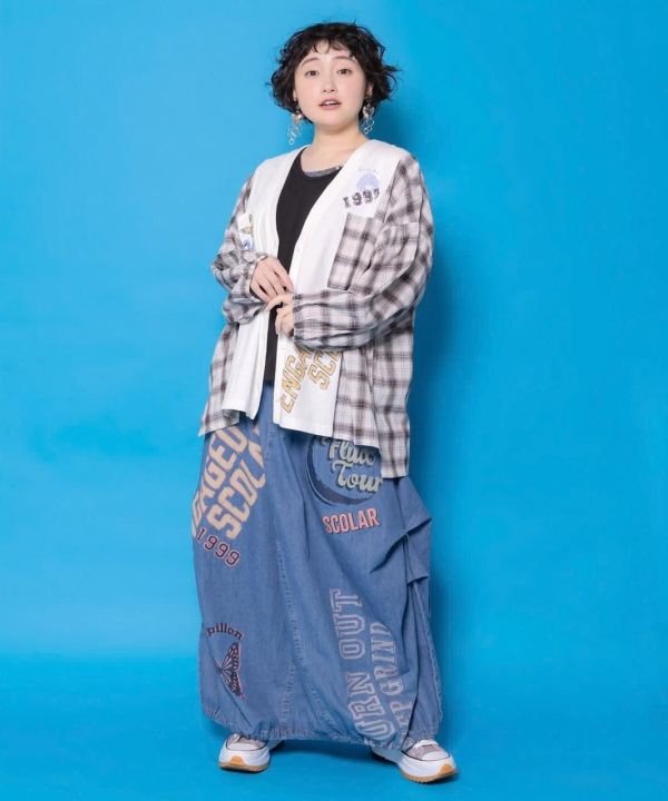 格子拼接V領外罩 