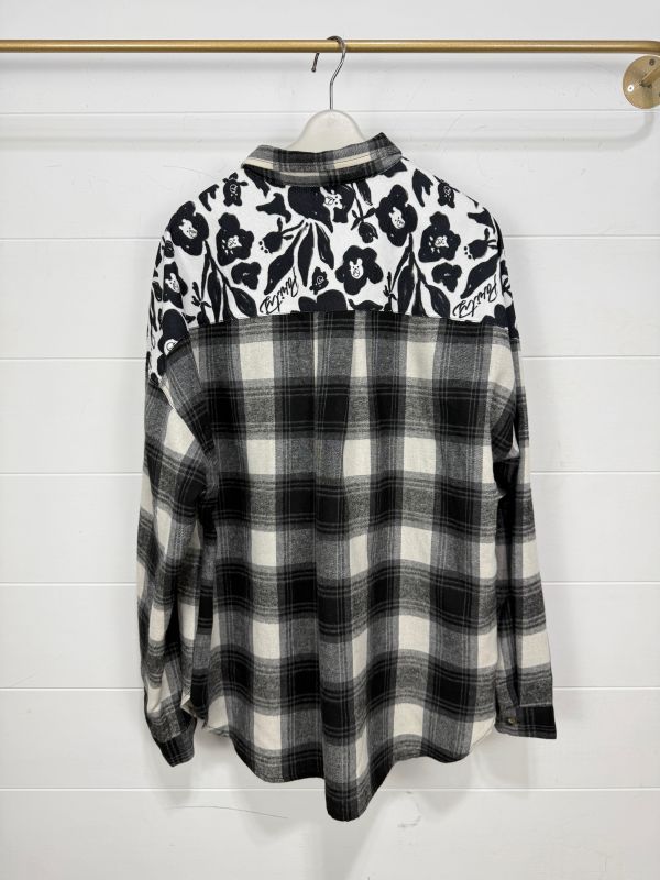 黑花格子拼接襯衫 