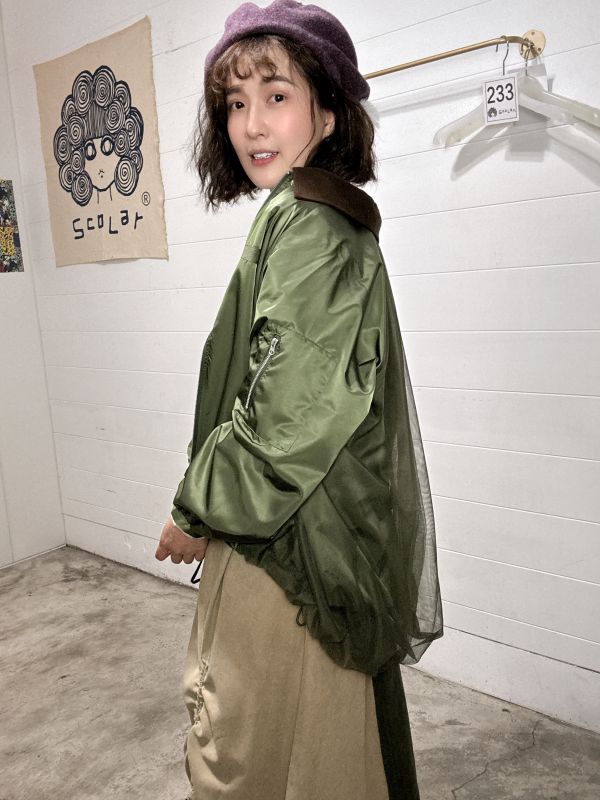 小狐狸刺繡拼紗短版夾克 