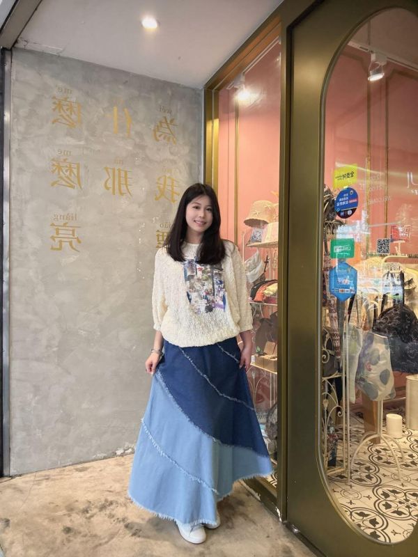 海浪紋路蝴蝶牛仔拼接裙 