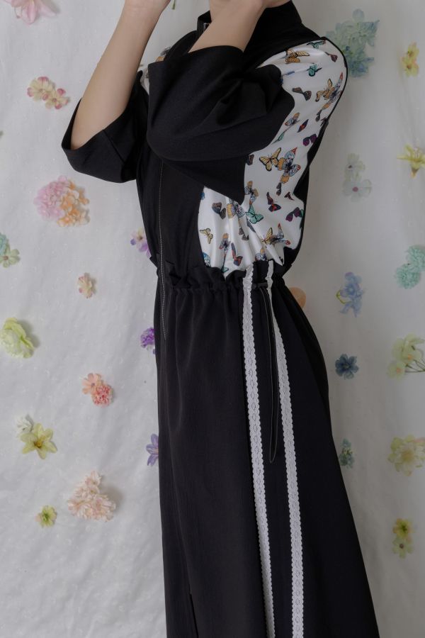 蝴蝶蕾絲抽繩長洋裝 