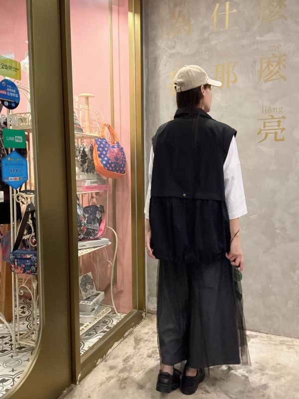 拼布線條口袋紗裙 