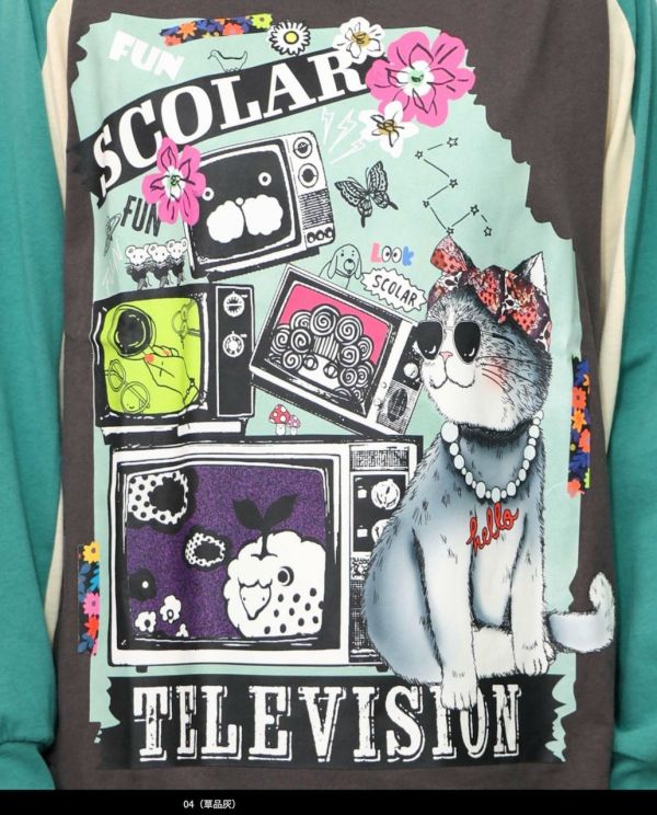 比莉貓搖滾撞袖上衣 