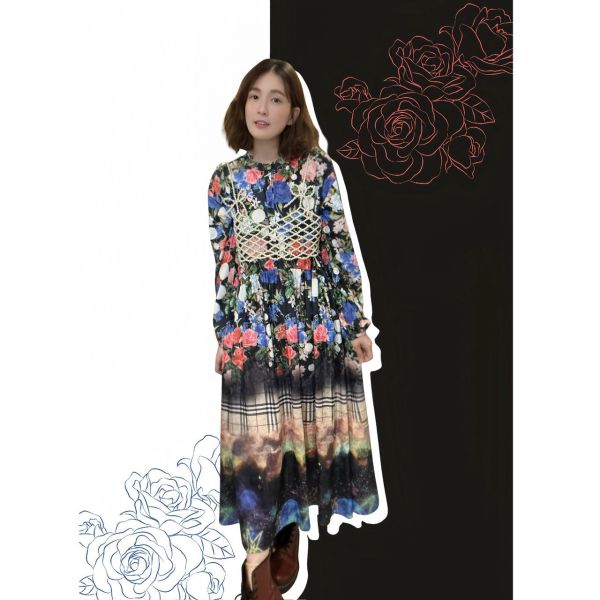 女神/銀花襯衫長洋裝 