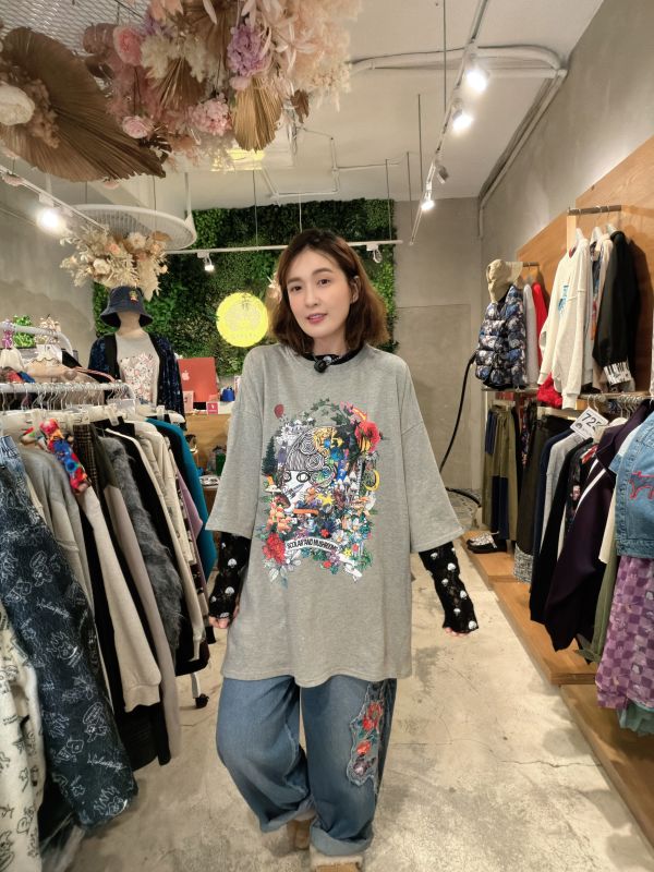 蘑菇假兩件中長版上衣 