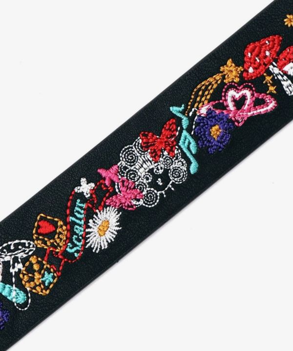 Scolar刺繡皮革腰帶 