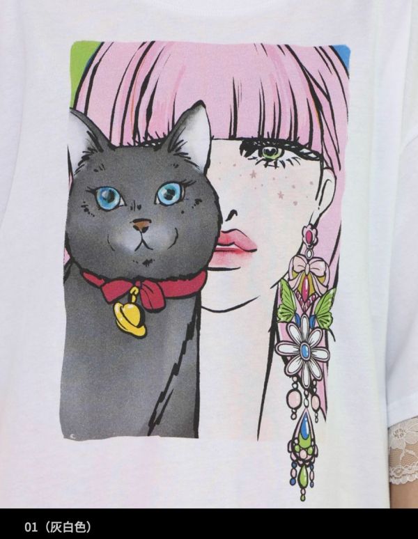 時間現象彩圖拼蕾絲上衣 