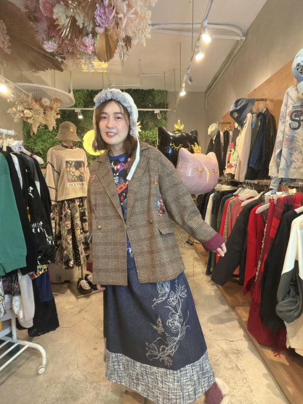 千鳥格刺繡夾克 