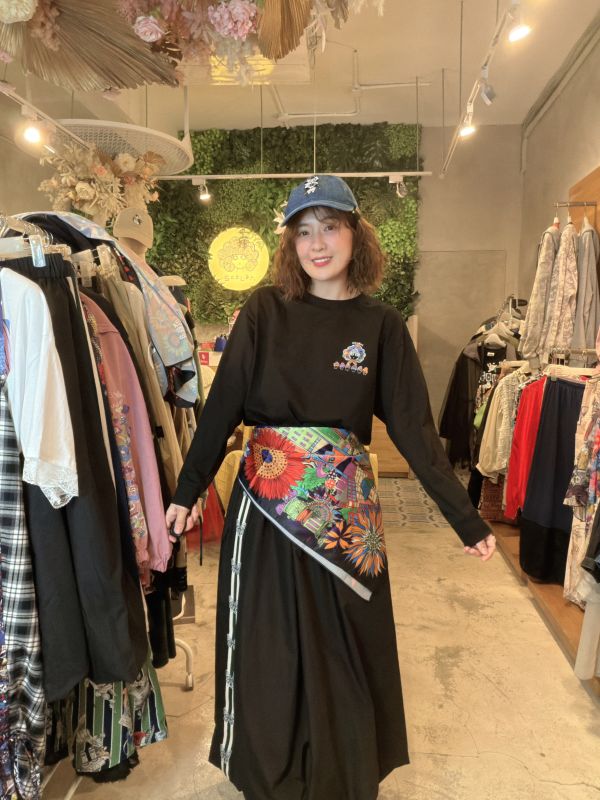 附絲巾-蘑菇娃頭長袖上衣 