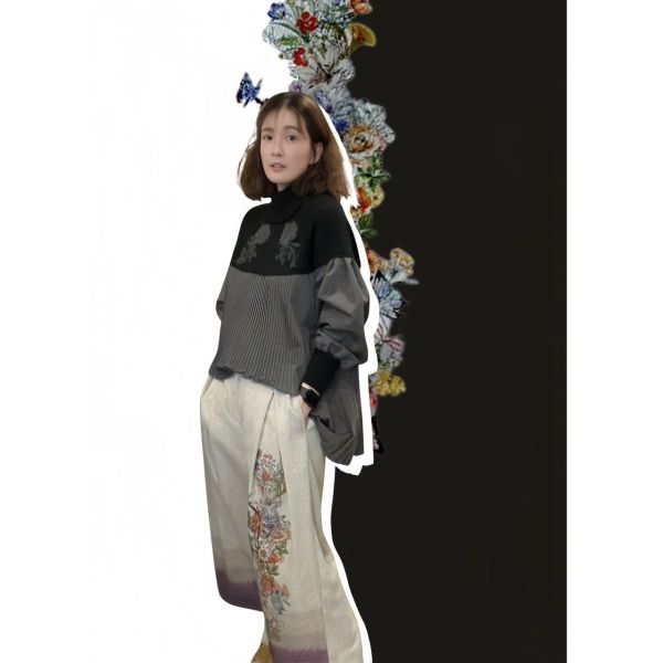 漸層花朵西裝寬褲 