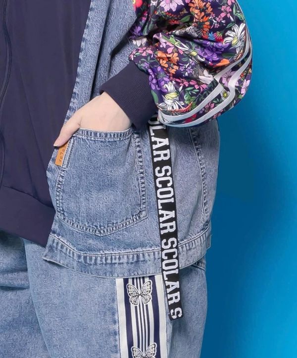 暹羅貓花朵運動牛仔拼接外套 