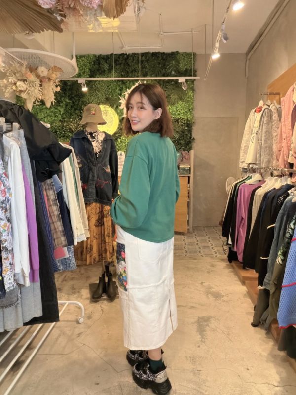 玫瑰毛邊牛仔拼接裙 