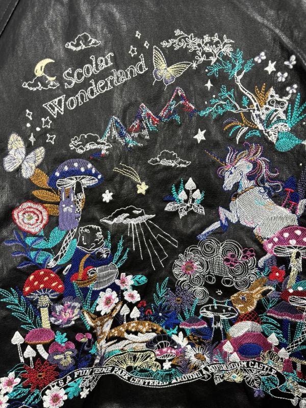 經典娃娃頭刺繡皮革外套 