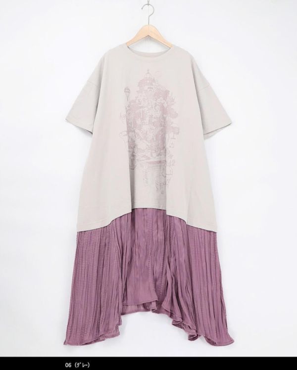 金箔貓咪鋼琴造型拼接洋裝 