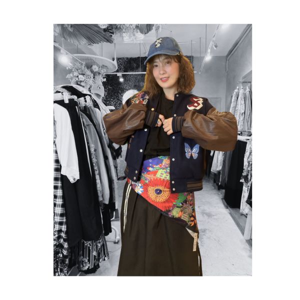 皮革拼接棒球外套 