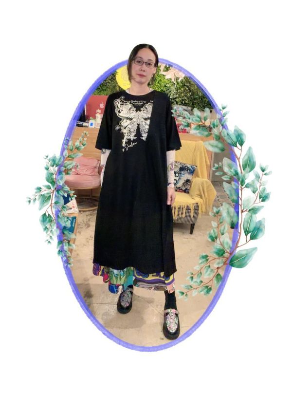 樂器之蝶拼接洋裝 