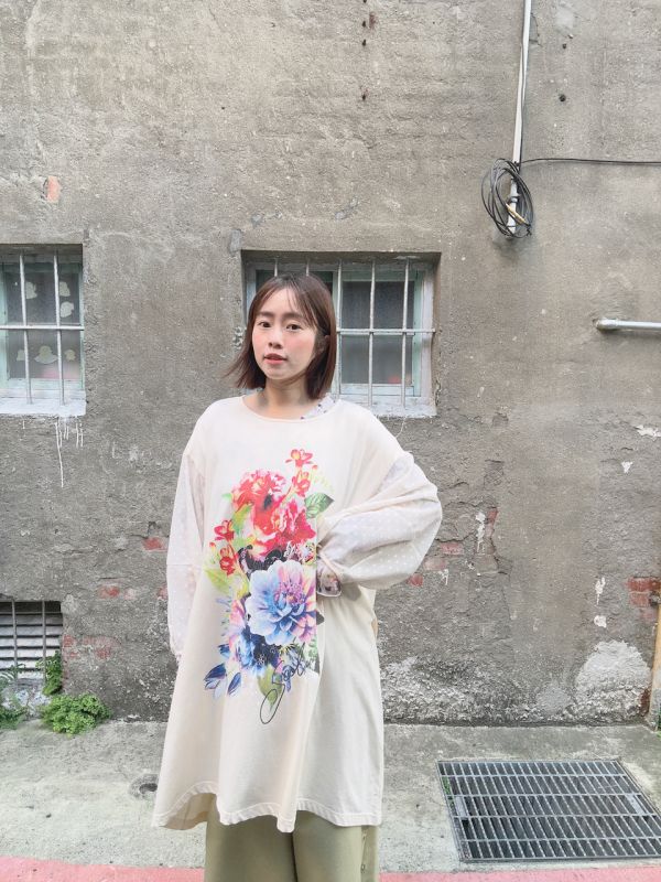 水玉寫實花長上衣 