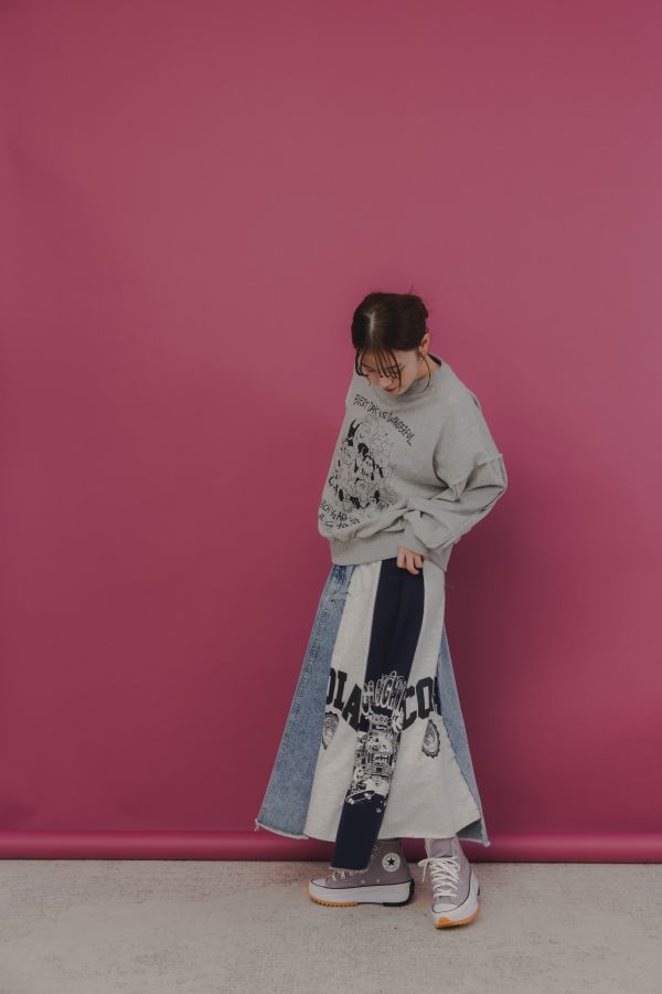 點點牛仔拼接裙 