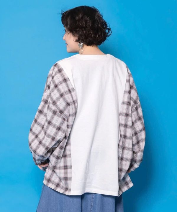 格子拼接V領外罩 