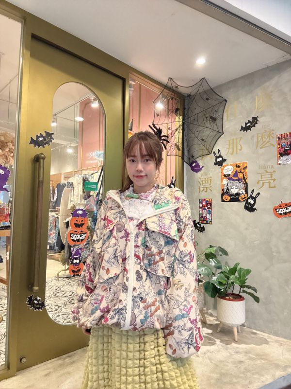 蘑菇/潑墨/花草 內刷毛連帽外套 