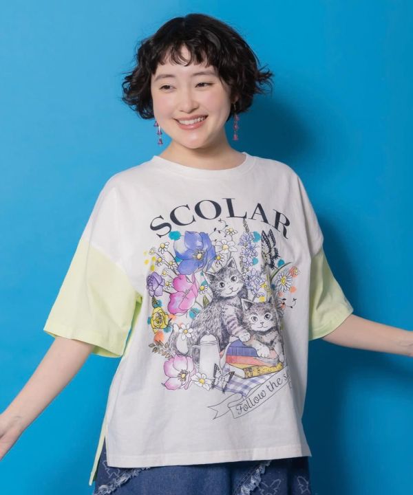 下午茶貓咪撞色上衣 