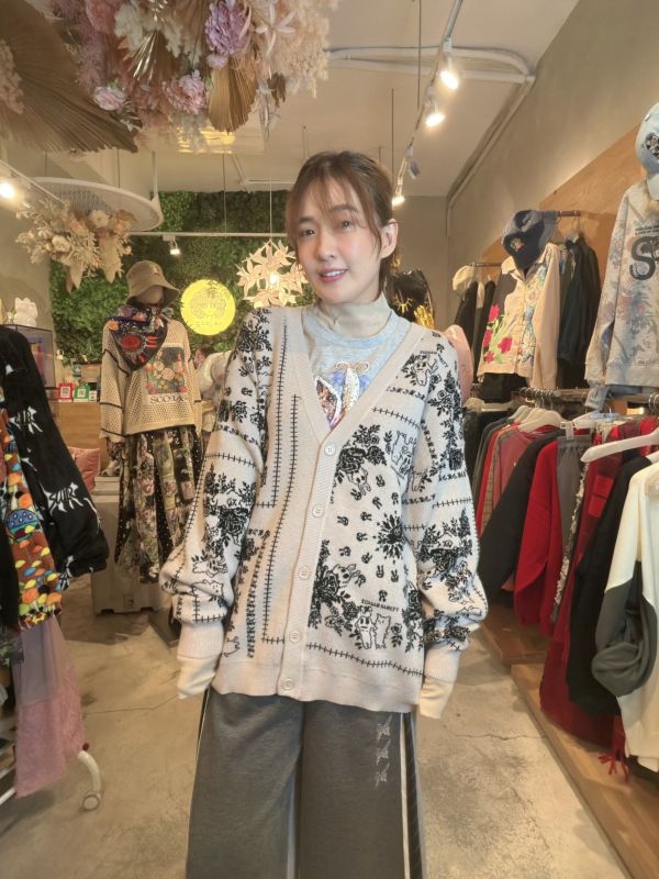 熊熊圖騰V領針織外罩 