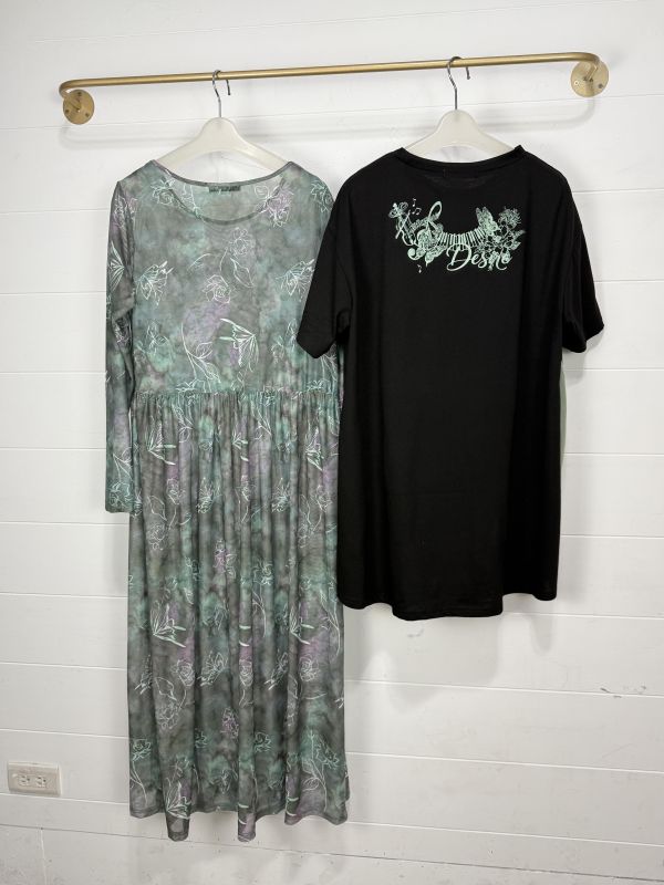 兩件式暈染花朵長版造型洋裝 