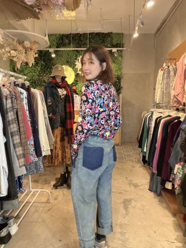 花豹貓拼接牛仔褲 