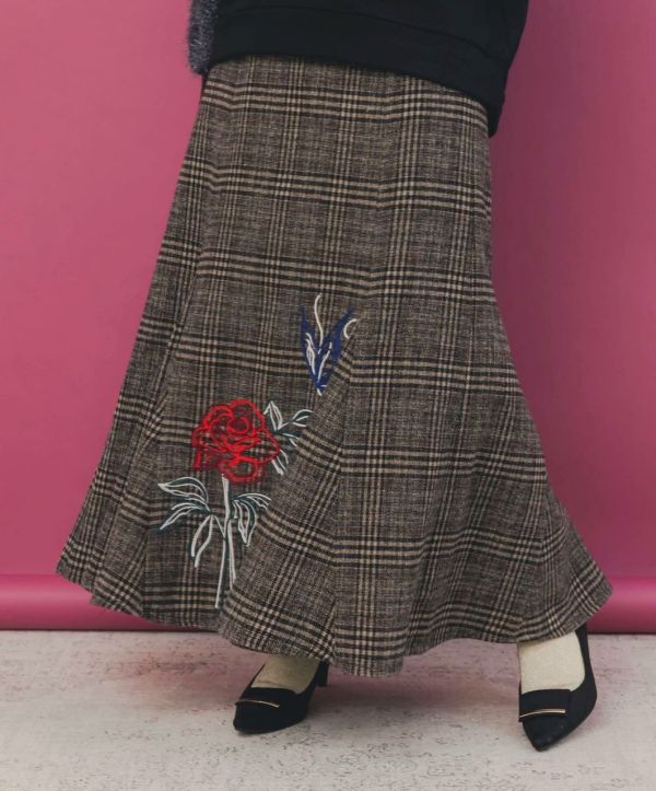 格紋玫瑰魚尾裙 